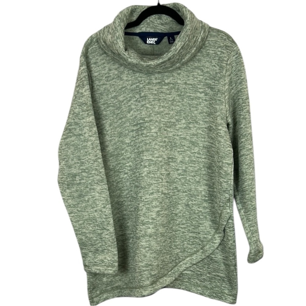 Lands’ End Women's Gray Sweater Fleece Cowl Neck Size Large